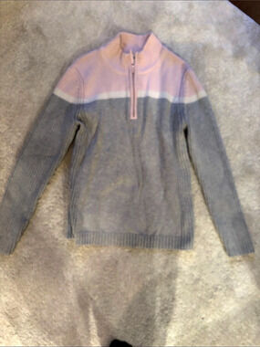 Color Block Half-Zip Sweater in Gray & Pink